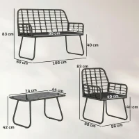 Outsunny 4 Piece Rattan Garden Furniture Set, Outdoor Patio Furniture with Loveseat, Armchairs and Coffee Table(m-3)