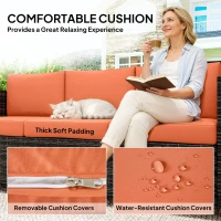 Outsunny 3 Seater Rattan Sofa All-Weather Wicker Weave Metal Frame Chair with Fire Resistant Cushio-Orange(m-5)