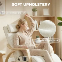 HOMCOM Schommelstoel met Massage, Verwarming, Hoofdsteun & Voetensteun, Fluwelen Bekleding, Relaxstoel, Crème wit(m-6)