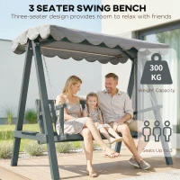 Outsunny 3 Seater Garden Swing Seat with Canopy, Wooden Swing Chair, Outdoor Hammock Bench for Balcony Patio Porch, Grey(m-6)