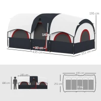 Outsunny Tenda de Campismo Familiar Tipo Túnel para 4-6 Pessoas Impermeável 3.000 mm Dobrável 435x251x195 cm Cinzento Escuro(m-3)