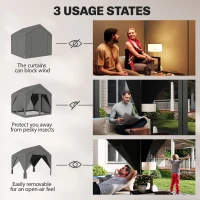 Outsunny 3 x 3 m Patio Gazebo with Netting & Curtains, Outdoor Canopy Shelter with Galvanised Steel Frame, Dark Grey(m-5)