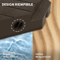 Outsunny Set di 4 Pesi Zavorra Quadrati per Ombrelloni con Base a Croce, da Riempire d'Acqua o di Sabbia fino a 60/80 kg, Marrone(m-5)