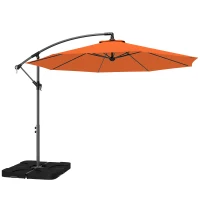 Outsunny 3m Overhanging Parasol, with Base, Weights and Cover - Orange(m-1)