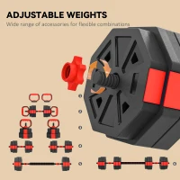 SPORTNOW 6-in-1 Adjustable Weight Dumbbells Set, Used as Kettlebell, Barbell, Dumbbell, Push-Up Stand, 30kg Free Weights Set for Men and Women Home Gym Training, Red(m-5)