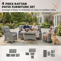 Outsunny 5 Seater Rattan Garden Furniture Set with Sofa, Reclining Chairs, Table, Patio Rattan Furniture Sofa Sets, Grey(m-4)