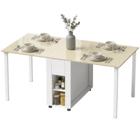 HOMCOM Mesa de Cozinha Dobrável para 6 Pessoas com Laterais Retráteis Gavetas e Prateleiras Abertas 168,2x85x73 cm Madeira e Branco(m-7)