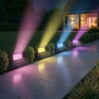 Outsunny 32W LED Floodlights, Linkable 4-Pack Landscape Lighting with Remote Control, RGB Colour Changing, UK Plug, Black(m-2)