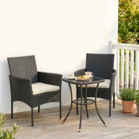 Outsunny 3 Piece Rattan Bistro Set, PE Wicker Garden Furniture Conversation Set with 2 Tier Glass-Top Table, Chairs, Cream White(m-8)