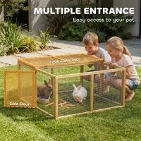 PawHut Wooden Folding Rabbit Hutch, for 2-3 Rabbits - Natural Wood(m-5)