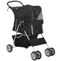 PawHut Pet Stroller for Small Miniature Dogs Cats Foldable Travel Carriage with Wheels Zipper Entry Cup Holder Storage Basket Black(m-1)