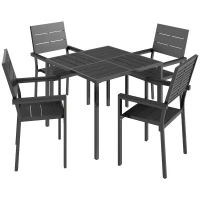 Outsunny 5 Pieces Garden Dining Set, Garden Table and Chairs Set for 4 with Square HDPE Table and Chairs with Armrests, Black(m-1)