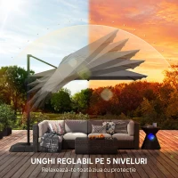 Outsunny Umbreluț de Grădină Suspendat cu Manivelă 3x3m, Inclinabil, cu Greutăți Umplibile, Rotativ 360°, Umbreluț Exterior Pătrat, din Aluminiu, pentru Terasă, Piscină, UV30+, Gri Închis(m-7)