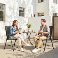 Outsunny Folding Garden Chairs Set of 2, Foldable Garden Dining Chairs with High Back, Armrests, Texteline Seat, Black(m-9)