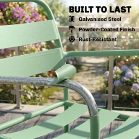 Outsunny Ensemble bistrot de jardin 3 pièces - table basse en verre trempé et 2 chaises à lattes, cadre en acier galvanisé, vert(m-5)