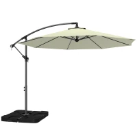 Outsunny 3m Overhanging Parasol, with Base, Weights and Cover - Beige(m-1)