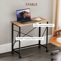 HOMCOM Small Folding Desk, 80 cm Foldable Computer Desk on Wheels for Small Space, Easy Assembly, Space Saving Writing Table for Home Office, Bedroom, Natural Tone(m-6)