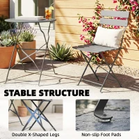 Outsunny Folding Garden Bistro Set, Outdoor Round Bistro Table and Chairs Set 2 with Electrophoresis Metal Frame, Grey(m-8)