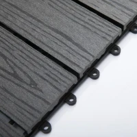 Outsunny WPC Interlocking Decking Tiles, Pack of 11 Interlocking Patio Paving Slabs, 30 x 30 x 2.2 cm, Grey(m-9)