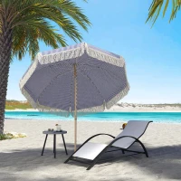 Outsunny 1.7 m Beach Umbrella with Sand Anchor, 30° Tilting Fringed Beach Garden Parasol with Adjustable Height, Blue(m-2)