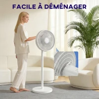 HOMCOM Ventilateur sur pied, ventilateur silencieux avec oscillation à 80°, hauteur réglables, 4 vitesses, minuterie 10H, blanc(m-9)