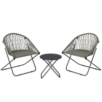 Outsunny Patio Bistro Set, Folding Patio Furniture Set with 2 Chairs and Table, Grey