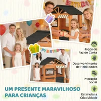 AIYAPLAY Casa Infantil em Madeira Casinha de Brincar com Cozinha de Brinquedo e Banco de Piquenique Casa de Jardim para Crianças de 3-8 Anos Castanho(m-8)