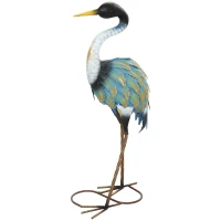 Outsunny Heron Garden Statue, Standing Garden Ornament, Metal Garden Gift with Stakes, 28 x 17 x 63 cm, Multi-Colour(m-11)