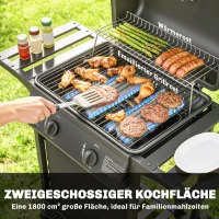 Outsunny Gasbarbecue 5 kW 2 branders BBQ grillwagen roestvrij staal incl. zijtafel ondermand frontafdekking thermometer geëmailleerd grillrooster(m-5)