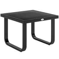 Outsunny Outdoor Garden Coffee Table, Rectangle Metal Side Table with Tempered Glass Tabletop, Adjustable Foot Pads(m-1)