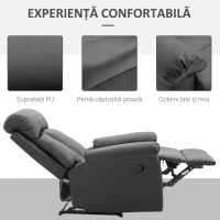 HOMCOM Fotoliu Relax Rabatabil cu Captuseala Ergonomica cuTaburet in Piele Ecologica,80 × 97 × 107cm Negru(m-5)