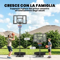 SPORTNOW Canestro Basket con Altezza Regolabile 1,3-3 m, Base Riempibile e Ruote, Nero(m-8)