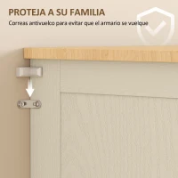 HOMCOM Mueble Auxiliar de Cocina con 2 Puertas de Acrílico Cajón Grande Estantes Ajustables 76x40x182,5 cm Crema(m-7)