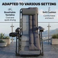 Outsunny Zero Gravity Chair, Folding Sun Lounger Reclining Garden Chair with Arm Pads, Cushion, Cup Holder, Headrest, Dark Grey(m-6)