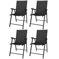 Outsunny Folding Garden Chairs Set of 4, Foldable Garden Dining Chairs with High Back, Armrests, Texteline Seat, Black(m-11)