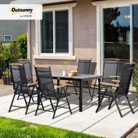 Outsunny Folding Dining Table Set for 6 People 1 Table+6 Chairs Patio Furniture Set Dining Set Aluminum Mesh Black(m-2)