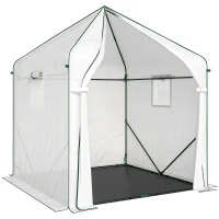 Outsunny Walk-in Greenhouse for Outdoors with Steel Frame, Large Plant House with Roll-up Door and PE Ground Cover, White(m-1)