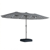 Outsunny Patio Umbrella Double-Sided Outdoor Umbrella with Solar Lights Base, Grey