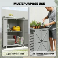 Outsunny Wooden Garden Shed, Garden Tool Storage Shed with Shelf and Side Hooks, 71.5 x 39 x 95 cm, Grey(m-4)
