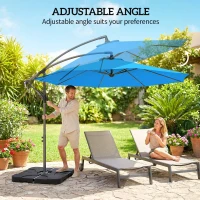 Outsunny 3m Overhanging Parasol, with Base, Weights and Cover - Blue(m-5)