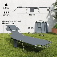 Outsunny 5-Position Adjustable Sun Loungers Set of 2 with Reading Hole and Side Pocket, Dark Grey(m-3)