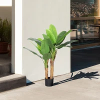HOMCOM Conjunto de 2 Plantas Artificiais Ø17x120 cm Bananeiras Atificiais com Vaso e 15 Folhas Plantas Artificiais Decorativas Verde(m-8)