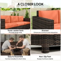 Outsunny 3 Seater Rattan Sofa All-Weather Wicker Weave Metal Frame Chair with Fire Resistant Cushio-Orange(m-6)