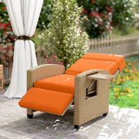 Outsunny 145° Reclining Rattan Armchair, with Footrest - Khaki/Orange(m-9)