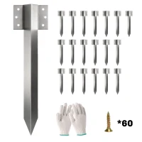 Outsunny 20 Pack Railway Sleeper Brackets, 41 cm Heavy Duty Galvanised Steel Sleeper Stakes with Screws and Gloves(m-10)