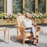 Outsunny Cadeira Adirondack de Madeira Cadeira de Jardim com Apoio para os Braços Encosto Alto para Terraço Balcão Exterior 72,5x97x96 cm Natural(m-8)