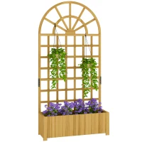 Outsunny Wooden Raised Planter with Trellis, Raised Bed for Garden with Lattice and Drainage Holes for Climbing Plants(m-10)
