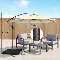 Outsunny 3m Overhanging Parasol, with Base, Weights and Cover - Sand brown(m-3)