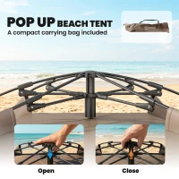 Outsunny 2-3 Person Pop Up Beach Tent, UPF15+ Sun Shelter with Extended Floor, Sandbags, Mesh Windows and Carry Bag, Brown(m-4)