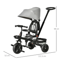 HOMCOM 4 in 1 Kids Trike Toddler Foldable Pedal Tricycle w/ Reversible Angle Adjustable Seat Removable Handle Canopy Belt Brake for 1-5 Years - Grey(m-3)